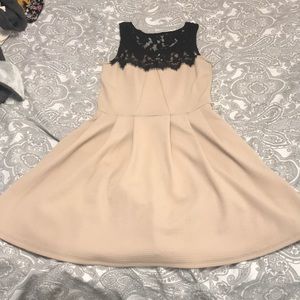 Nude and black lace dress